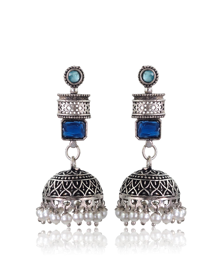 ANIKA OXIDISED STONE JHUMKA EARRINGS