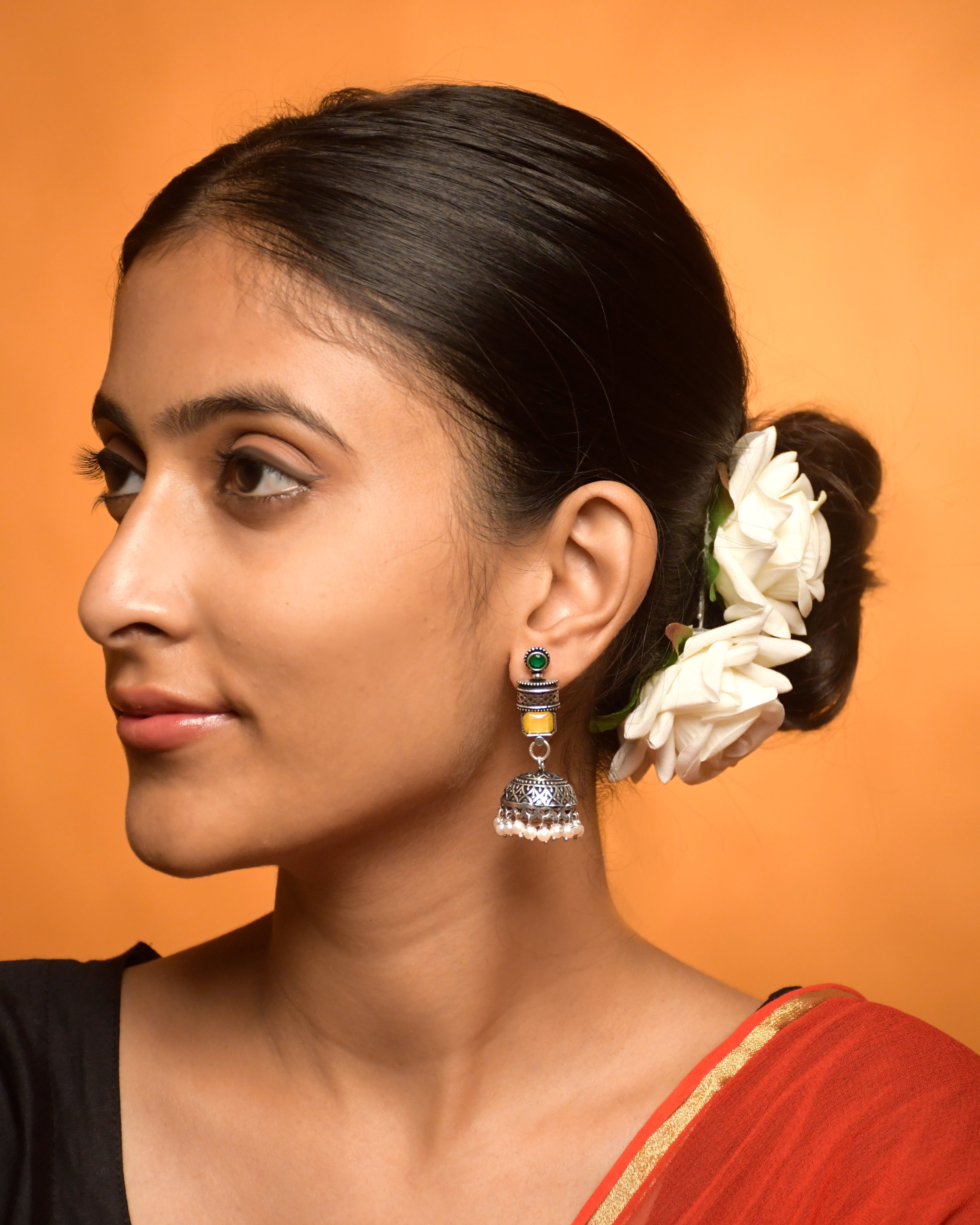 ANIKA OXIDISED STONE JHUMKA EARRINGS