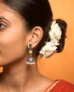 Load image into Gallery viewer, ANIKA OXIDISED STONE JHUMKA EARRINGS