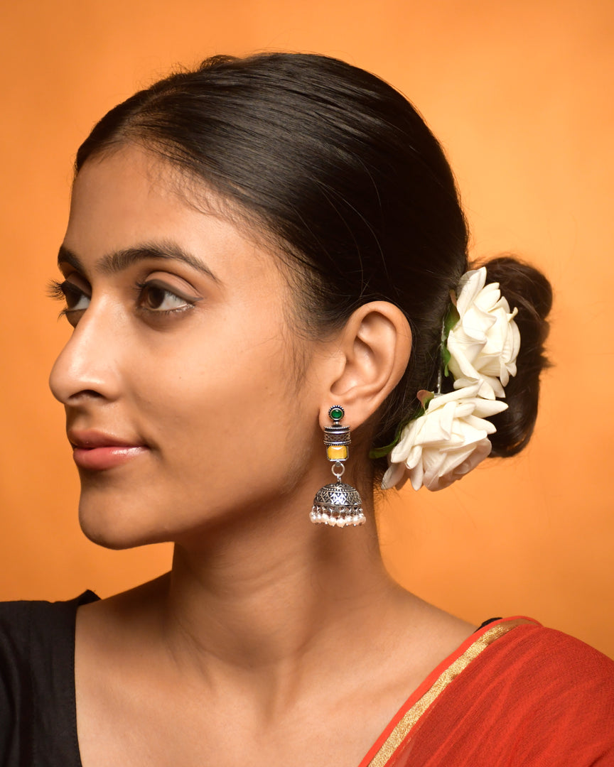 ANIKA OXIDISED STONE JHUMKA EARRINGS