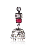 Load image into Gallery viewer, ANIKA OXIDISED STONE JHUMKA EARRINGS