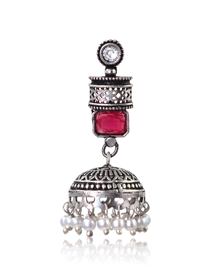 ANIKA OXIDISED STONE JHUMKA EARRINGS