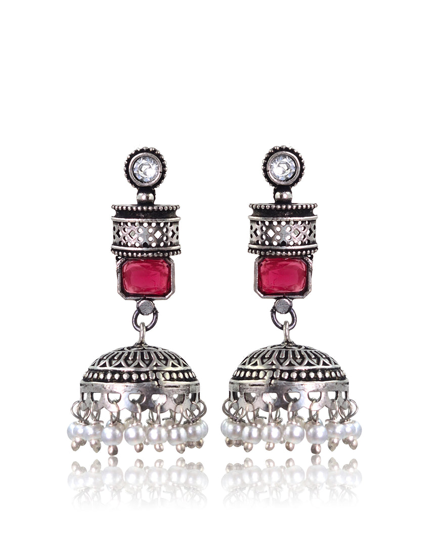 ANIKA OXIDISED STONE JHUMKA EARRINGS