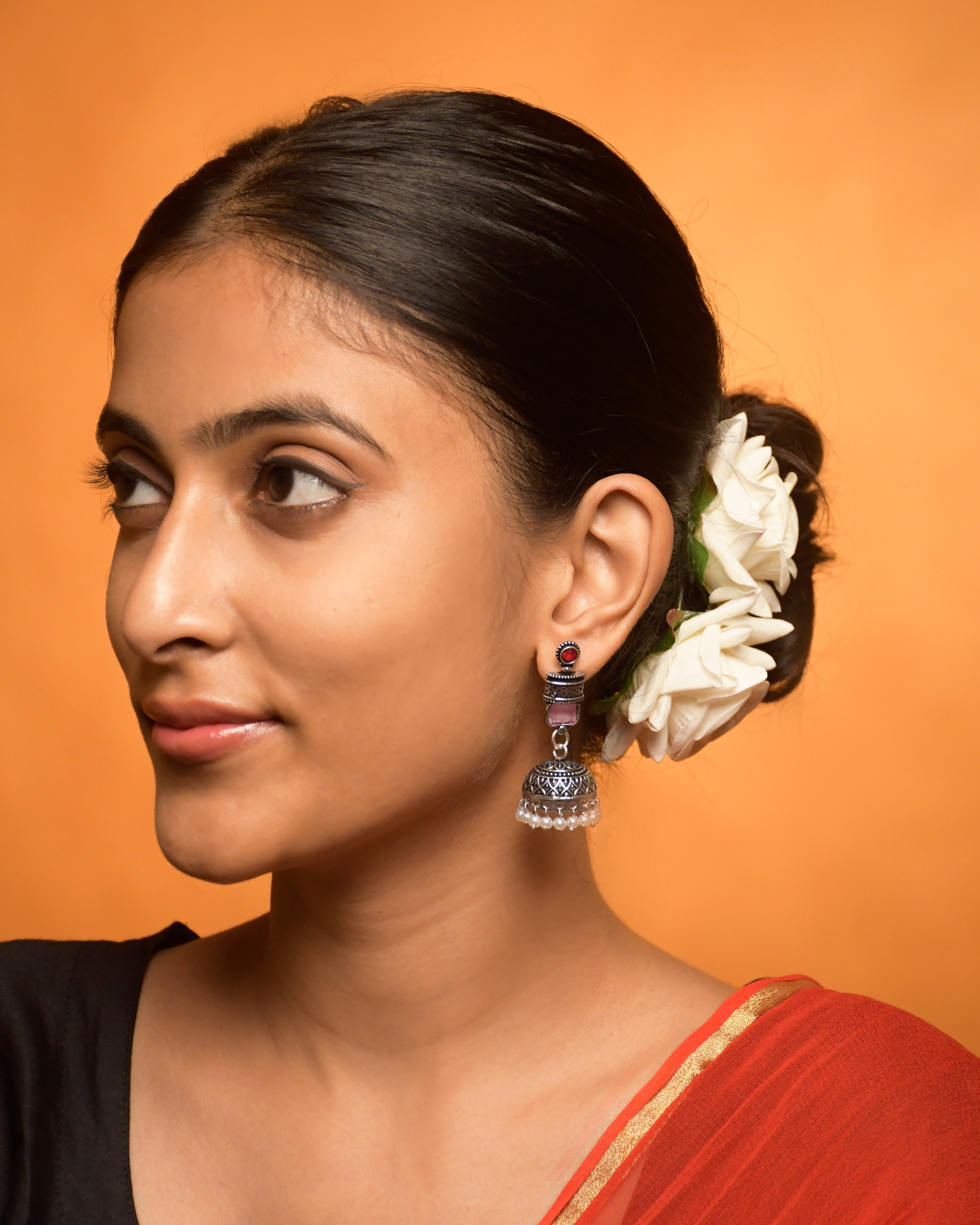 ANIKA OXIDISED STONE JHUMKA EARRINGS