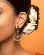 Load image into Gallery viewer, ANIKA OXIDISED STONE JHUMKA EARRINGS