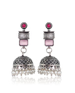 Load image into Gallery viewer, ANIKA OXIDISED STONE JHUMKA EARRINGS