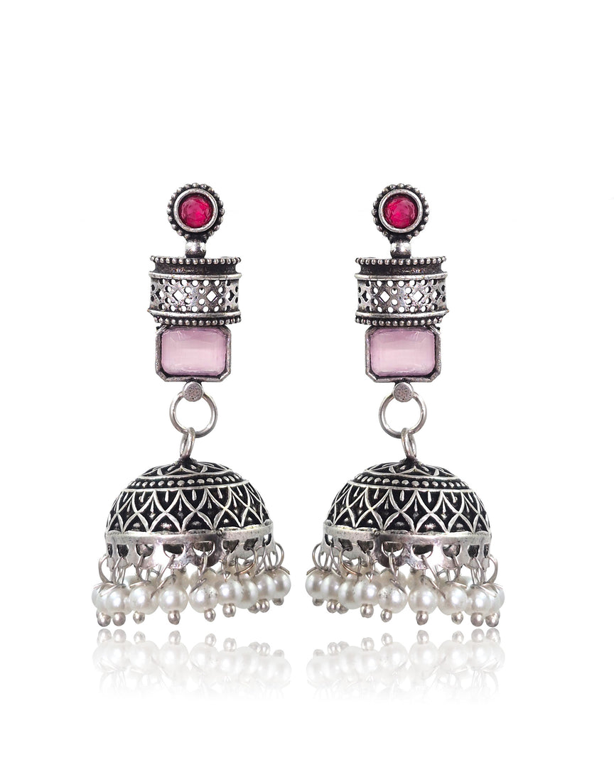 ANIKA OXIDISED STONE JHUMKA EARRINGS