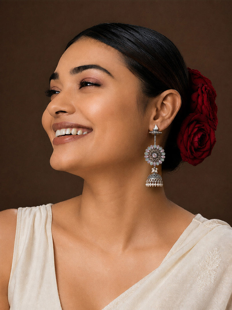 Roshani Jhumka Stone Earrings