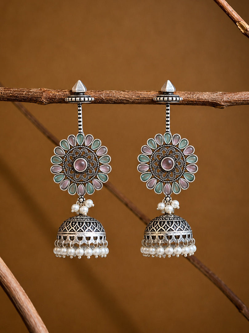 Roshani Jhumka Stone Earrings