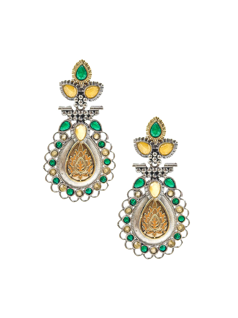 Regal Bloom Dualtone Stone Earrings
