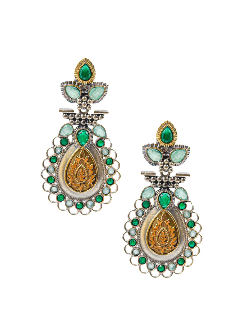 Regal Bloom Dualtone Stone Earrings
