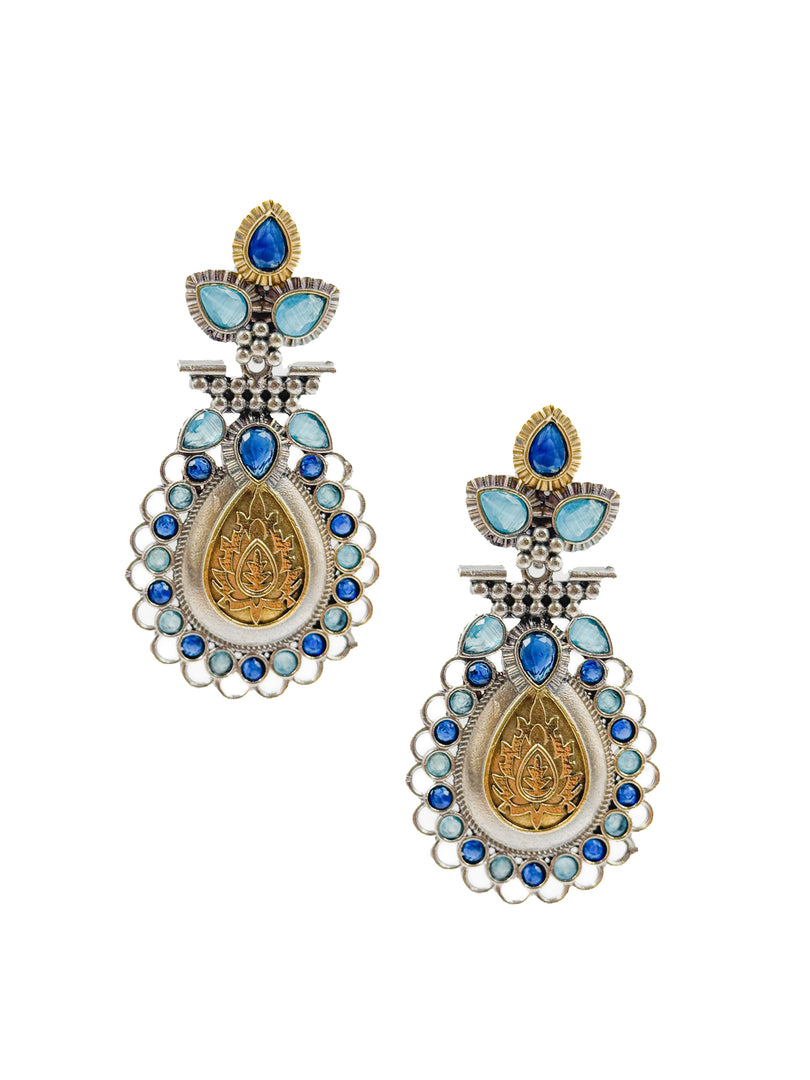 Regal Bloom Dualtone Stone Earrings