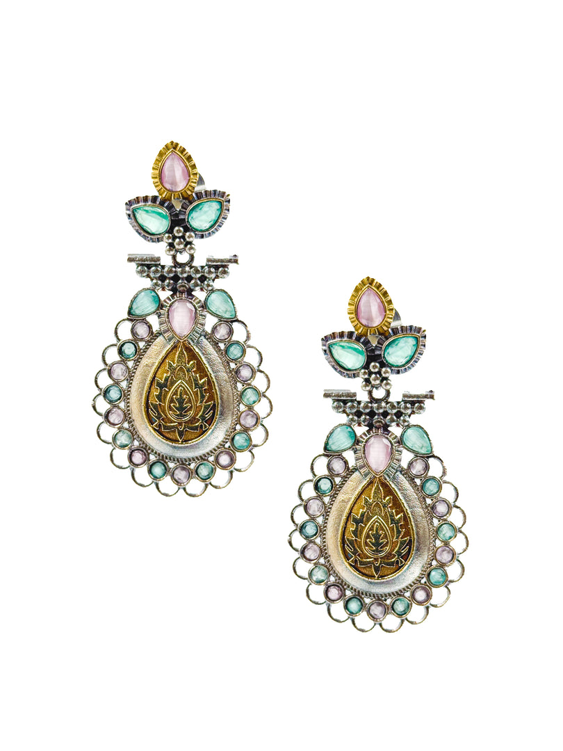 Regal Bloom Dualtone Stone Earrings