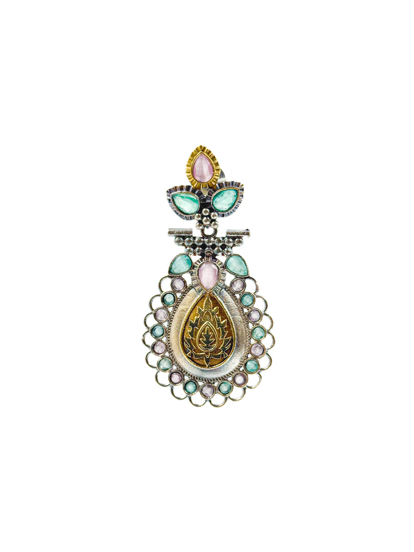 Regal Bloom Dualtone Stone Earrings