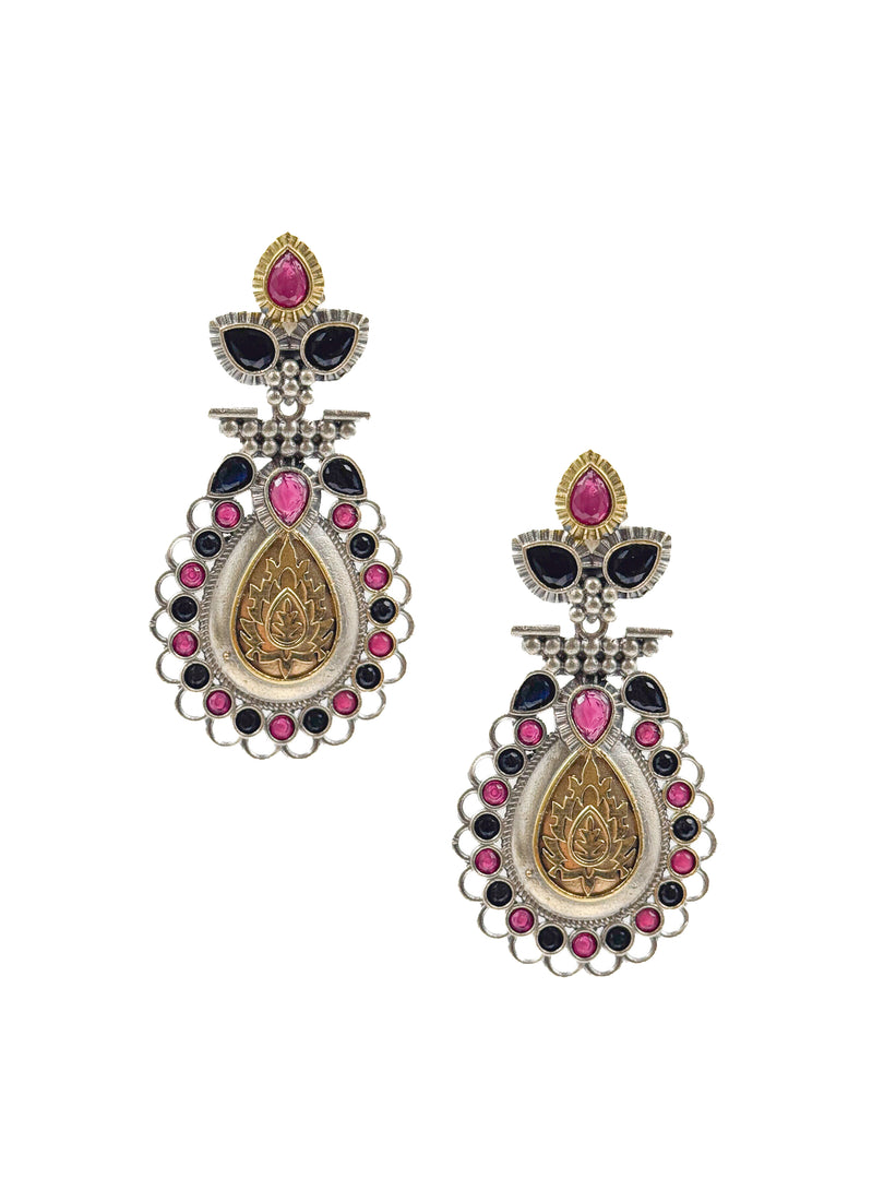 Regal Bloom Dualtone Stone Earrings