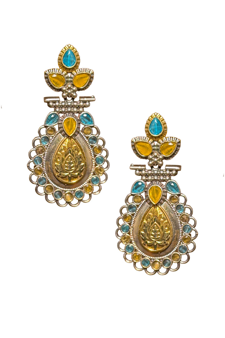 Regal Bloom Dualtone Stone Earrings