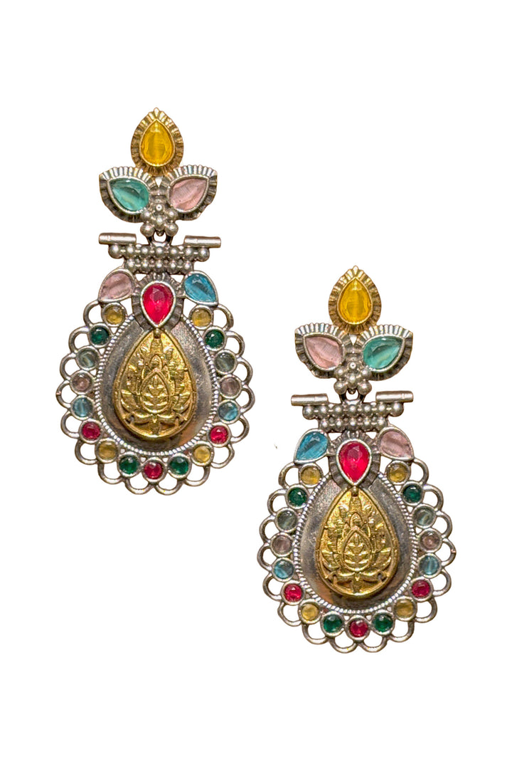 Regal Bloom Dualtone Stone Earrings
