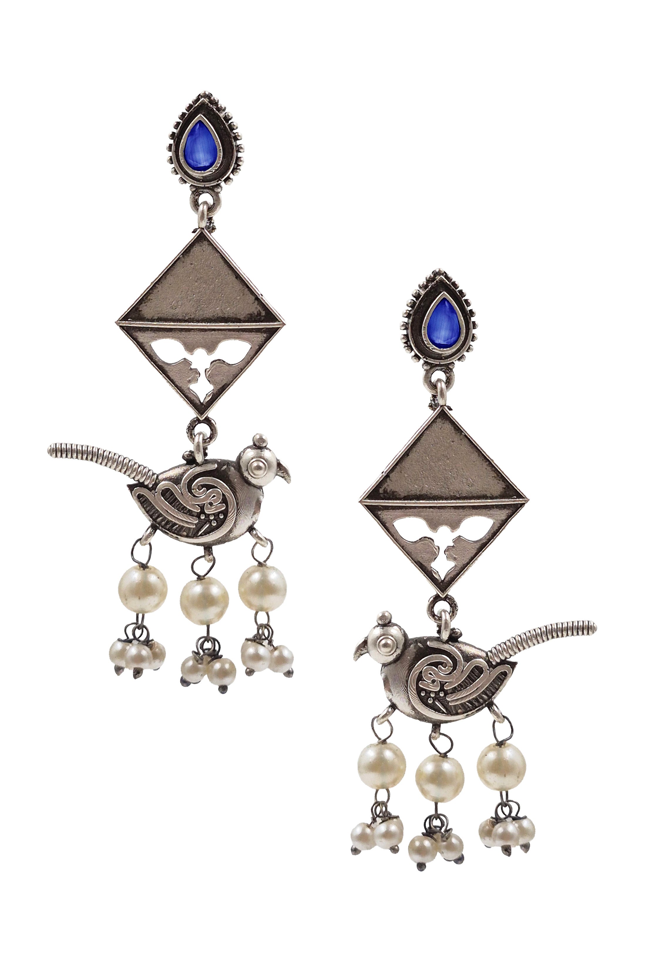 Parrot Charm Silver Lookalike Dangler Earrings
