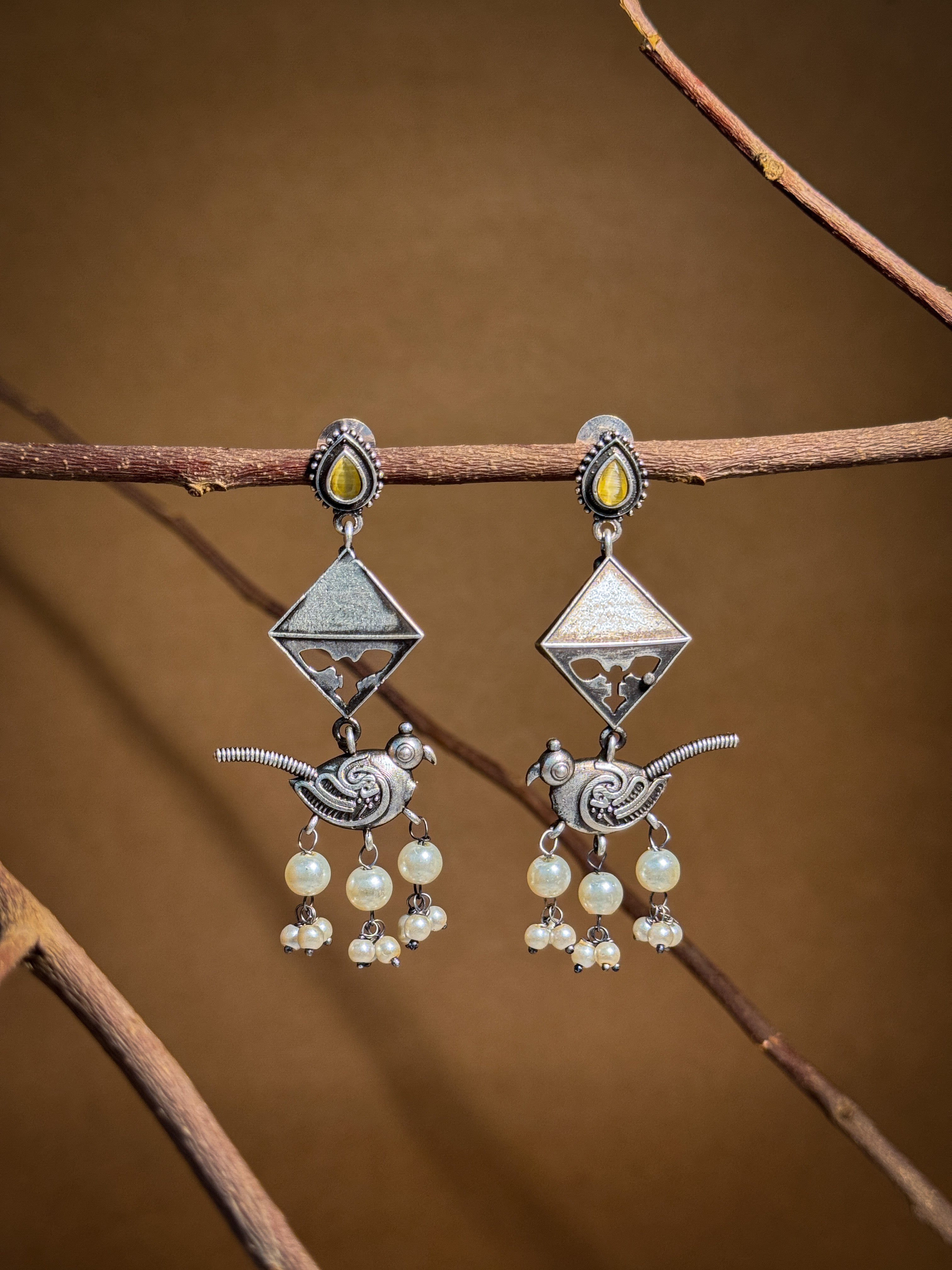 Parrot Charm Silver Lookalike Dangler Earrings
