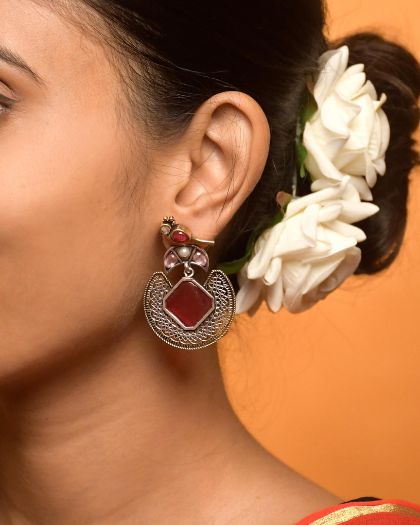 Peacock Stud Stone Earrings