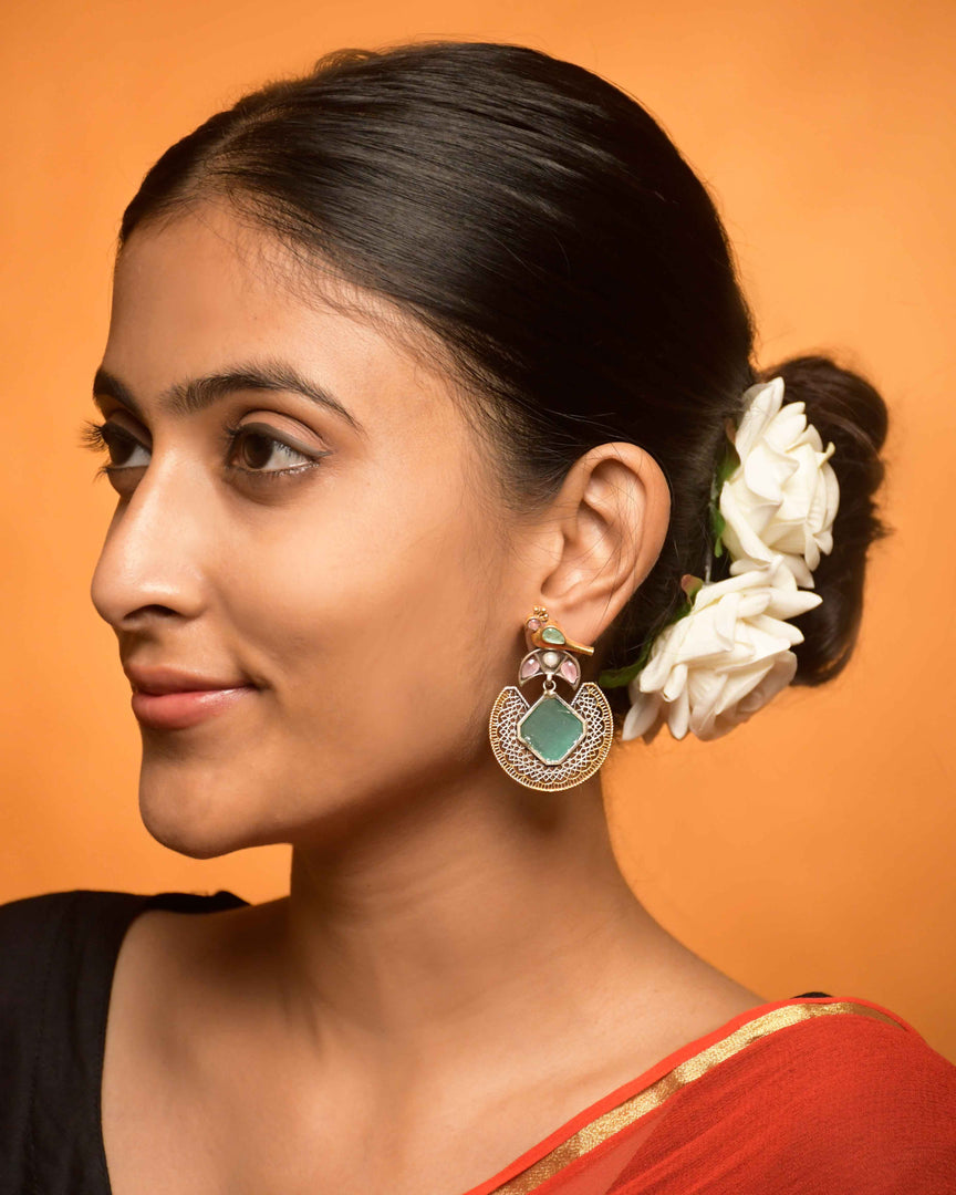 Peacock Stud Stone Earrings
