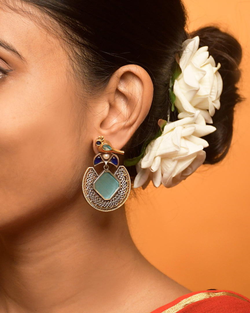 Peacock Stud Stone Earrings