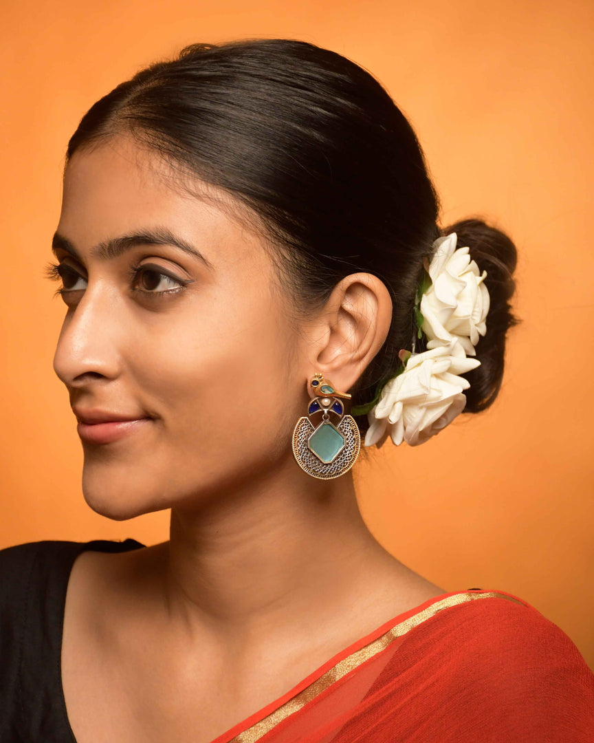 Peacock Stud Stone Earrings