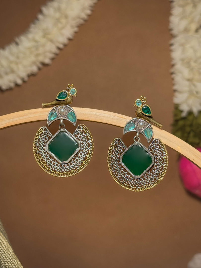 Peacock Stud Stone Earrings
