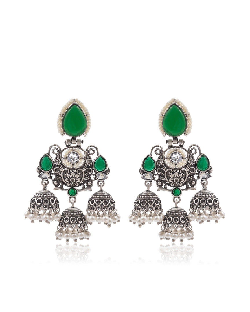 Marie Jhumka Stone Earrings