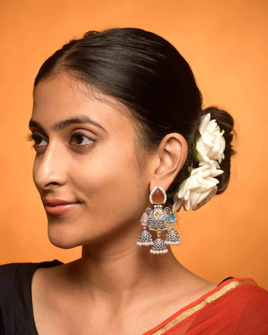 Marie Jhumka Stone Earrings