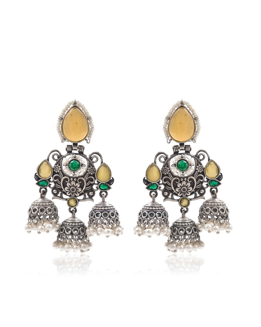 Marie Jhumka Stone Earrings