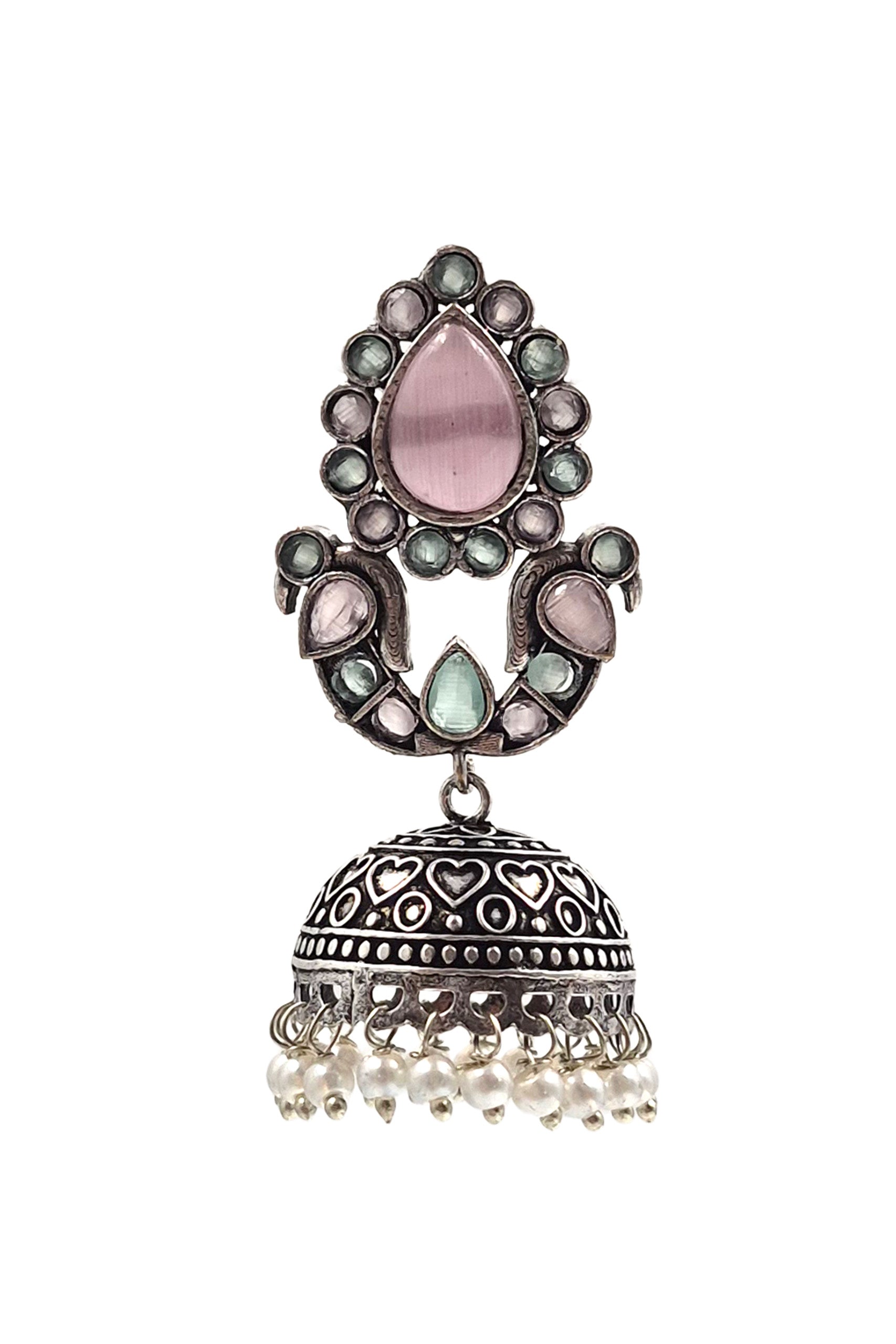 RUHANI BLUSH OXIDISED JHUMKA EARRINGS
