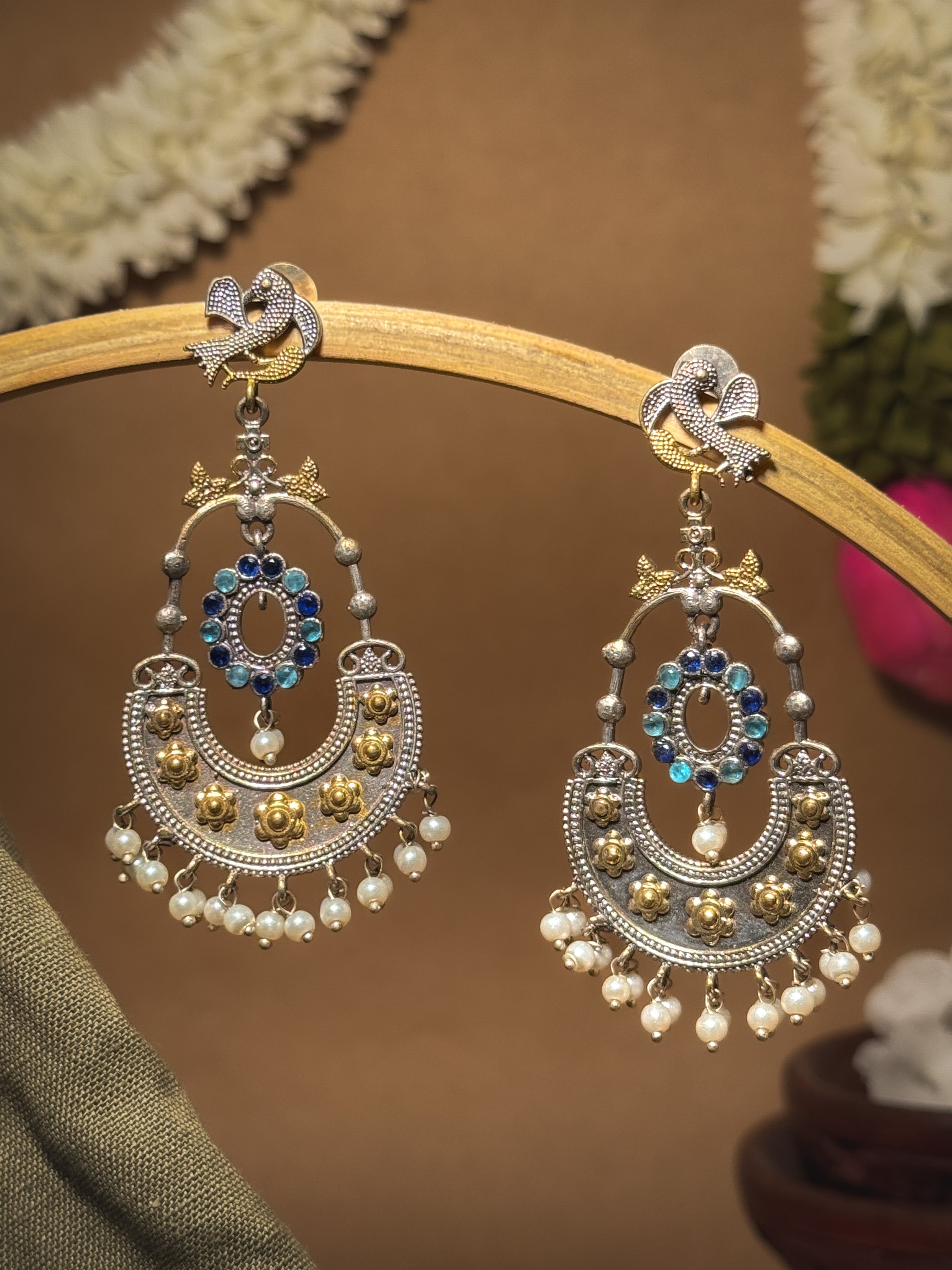 PEACOCK ROYALTY DUAL-TONE CHANDBALI EARRINGS