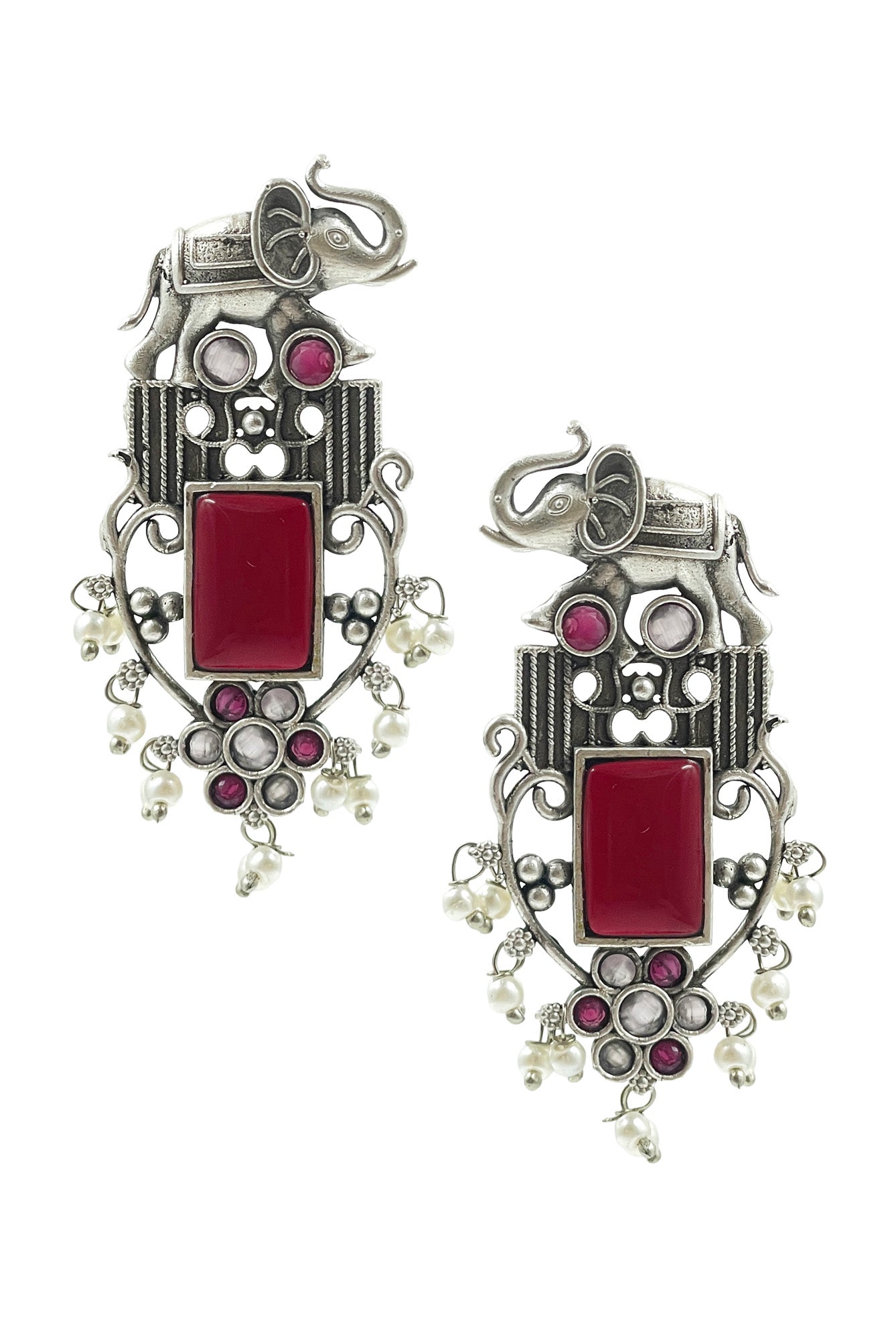 RUDRA ELEPHANT MOTIF STONE EARRINGS