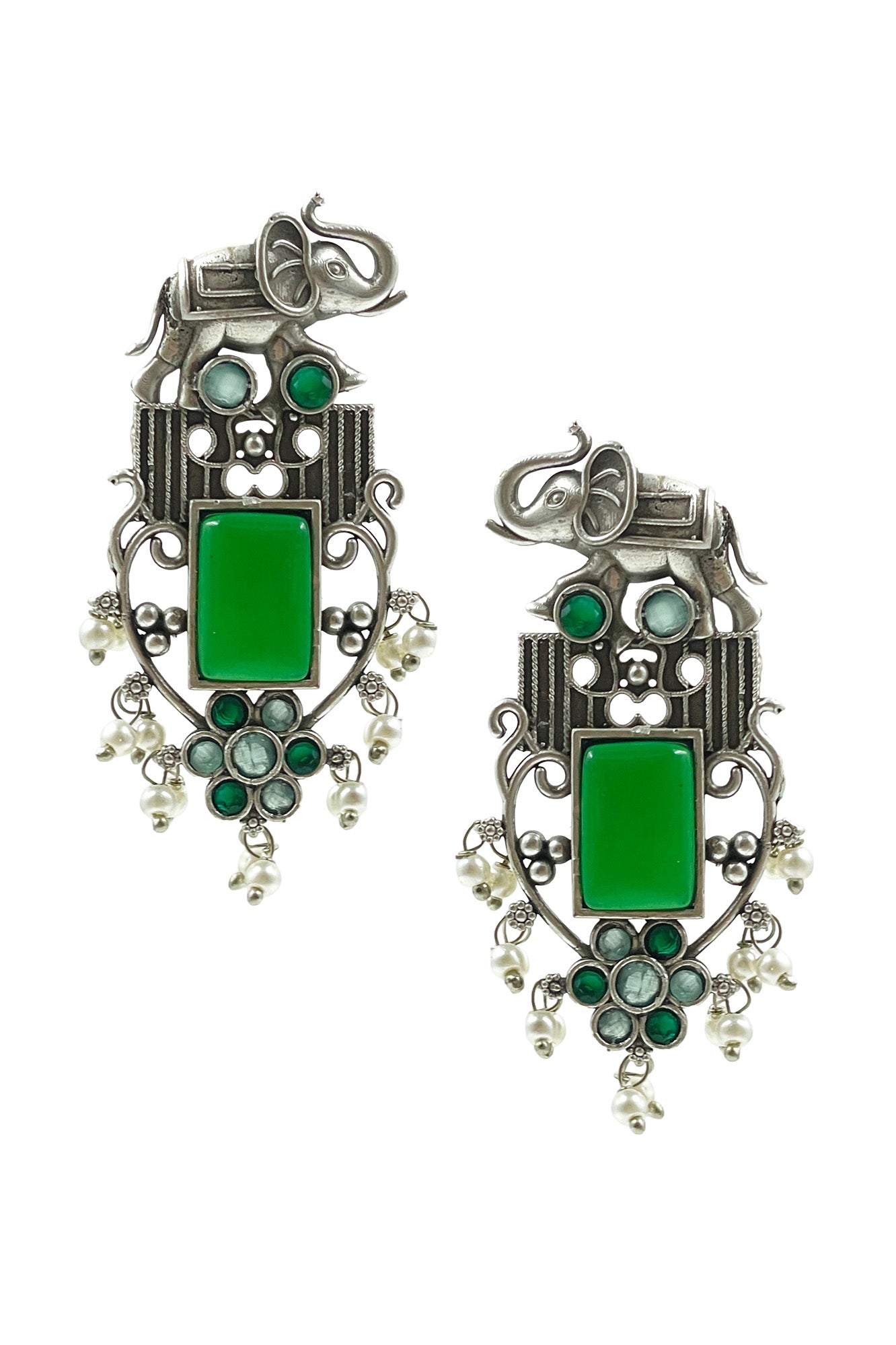 RUDRA ELEPHANT MOTIF STONE EARRINGS