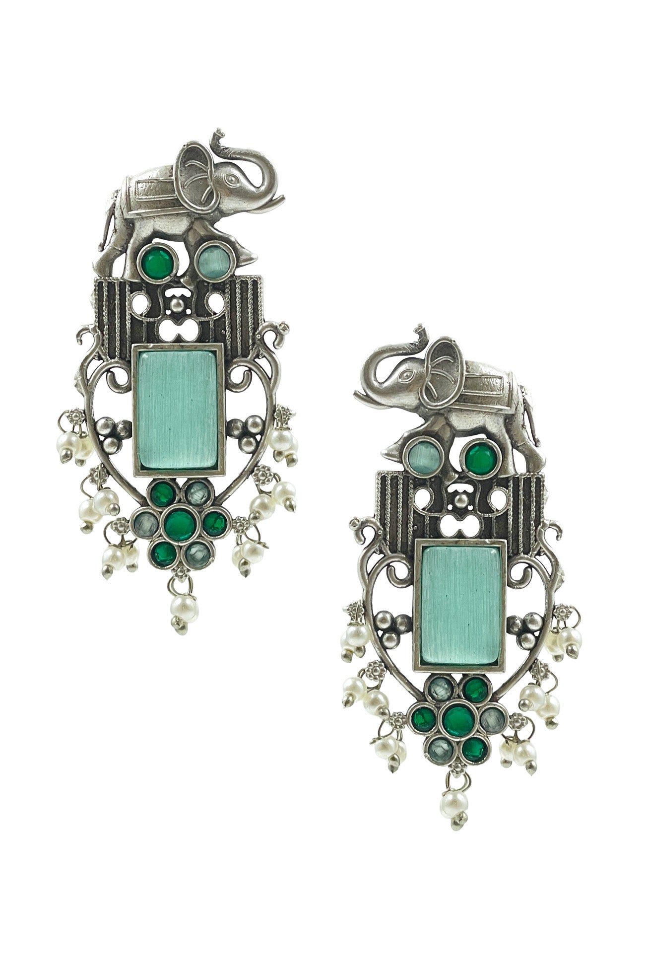 RUDRA ELEPHANT MOTIF STONE EARRINGS