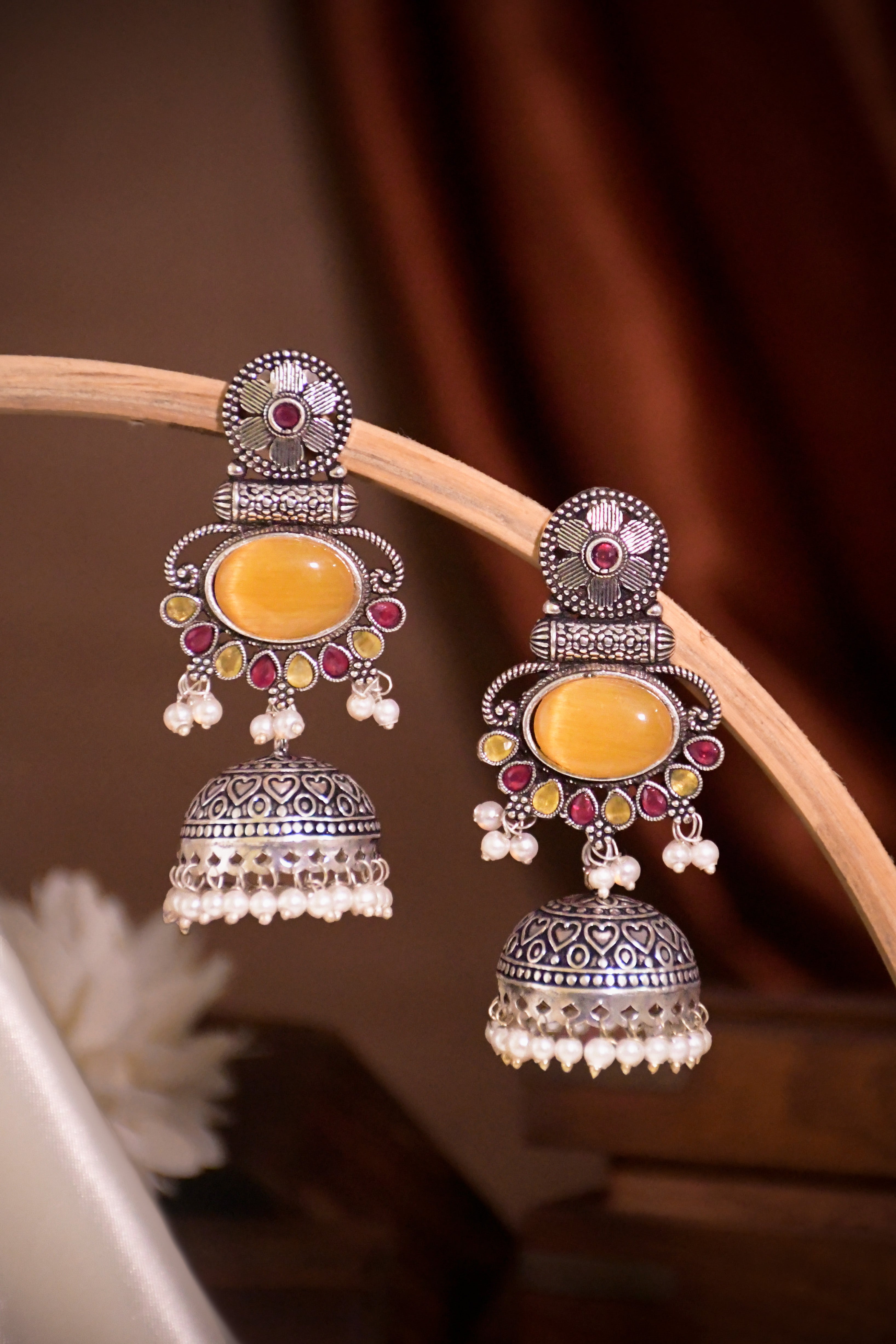 DIA OXIDISED JHUMKA EARRINGS