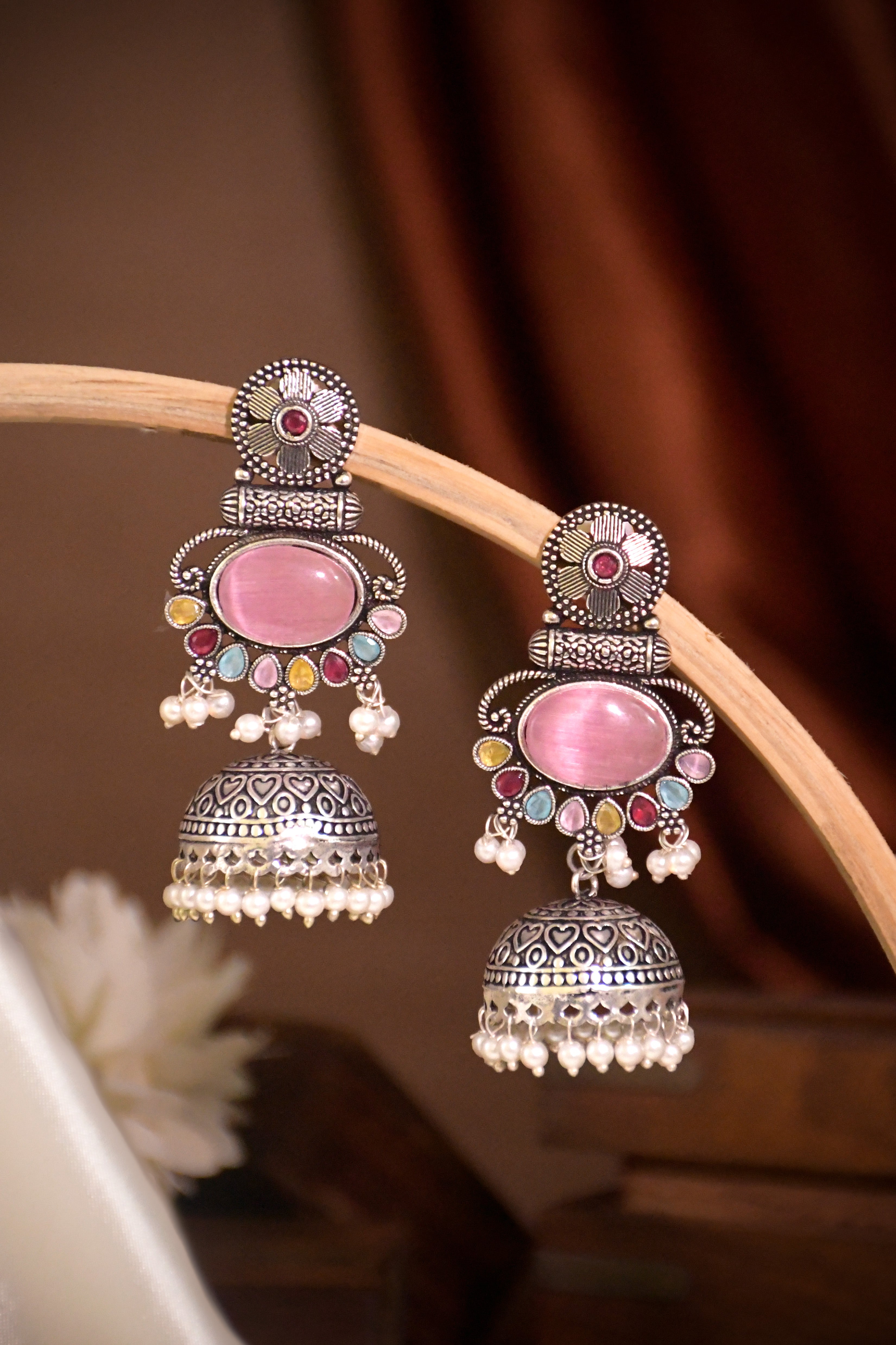 DIA OXIDISED JHUMKA EARRINGS