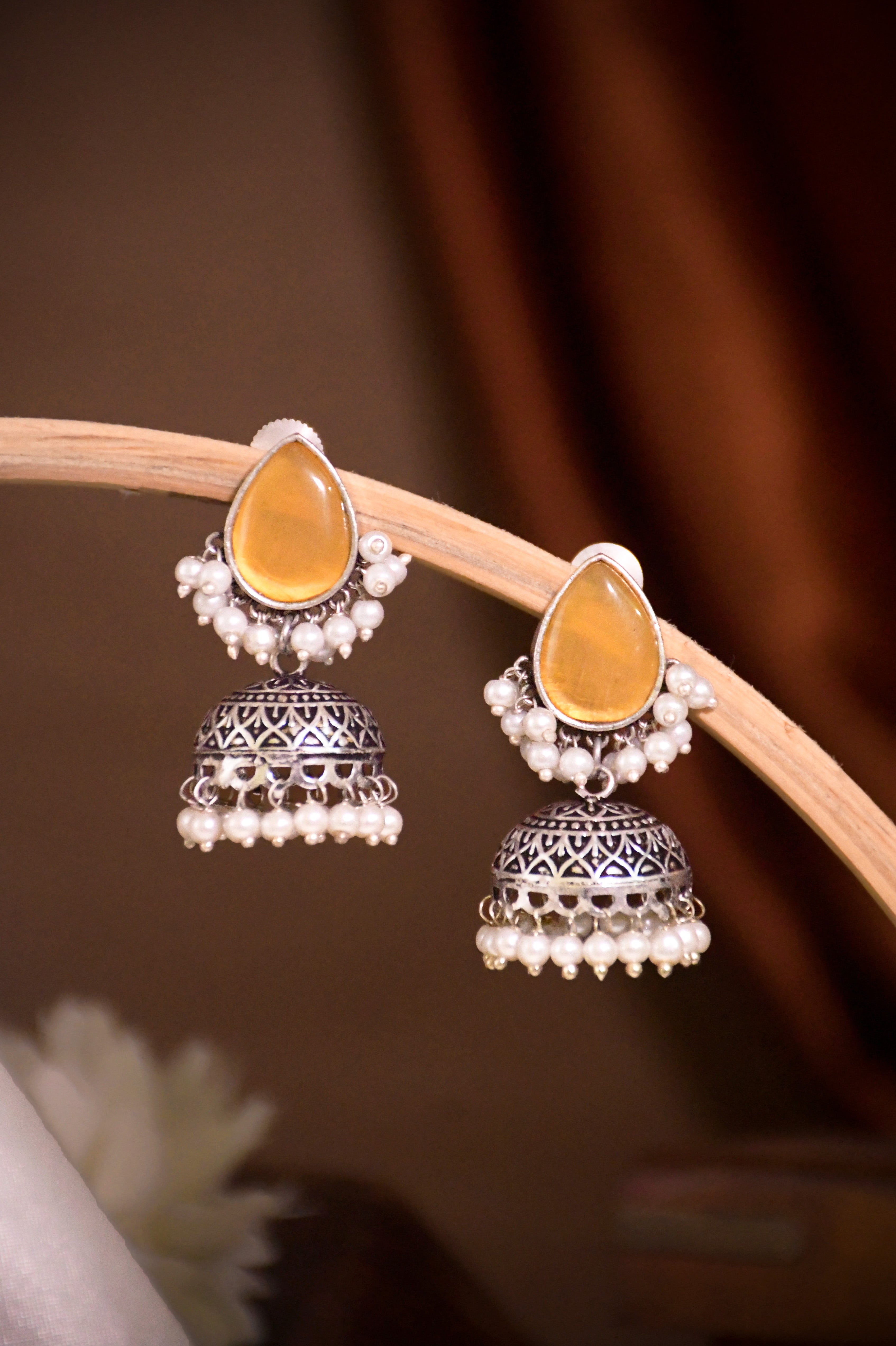 MOON OXIDISED JHUMKA EARRINGS