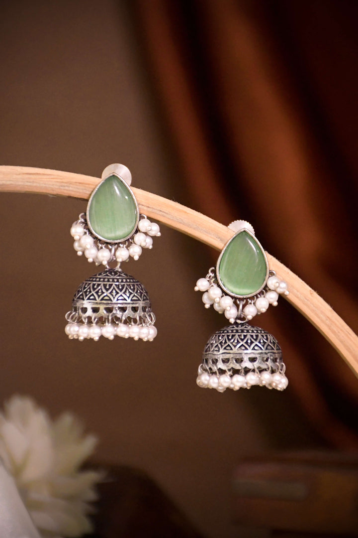 Moon Jhumka Stone Earrings