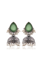Load image into Gallery viewer, Moon Jhumka Stone Earrings