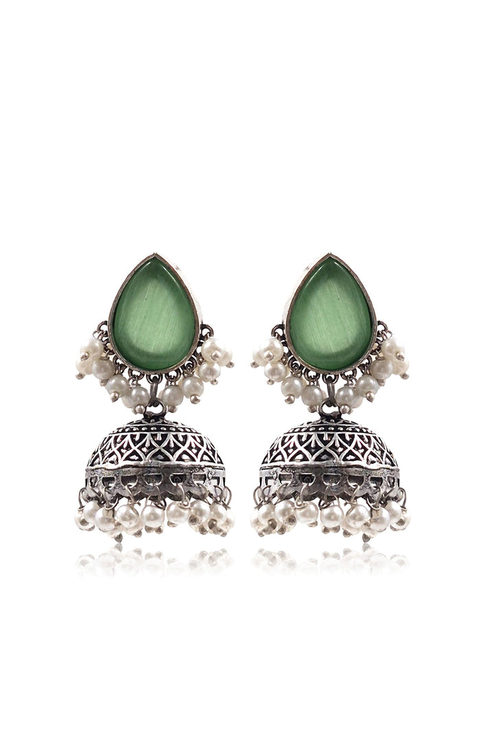 Moon Jhumka Stone Earrings
