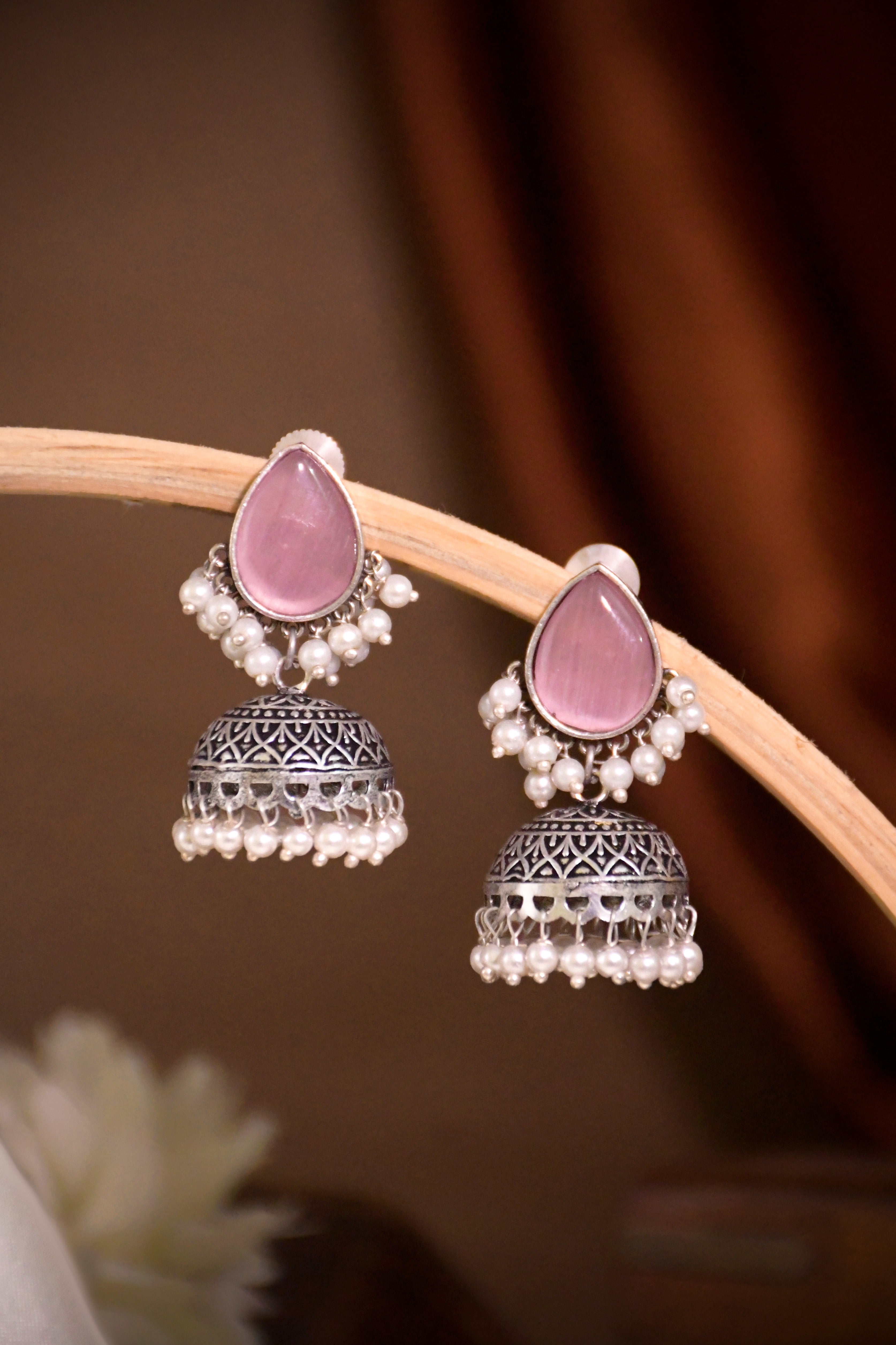MOON OXIDISED JHUMKA EARRINGS