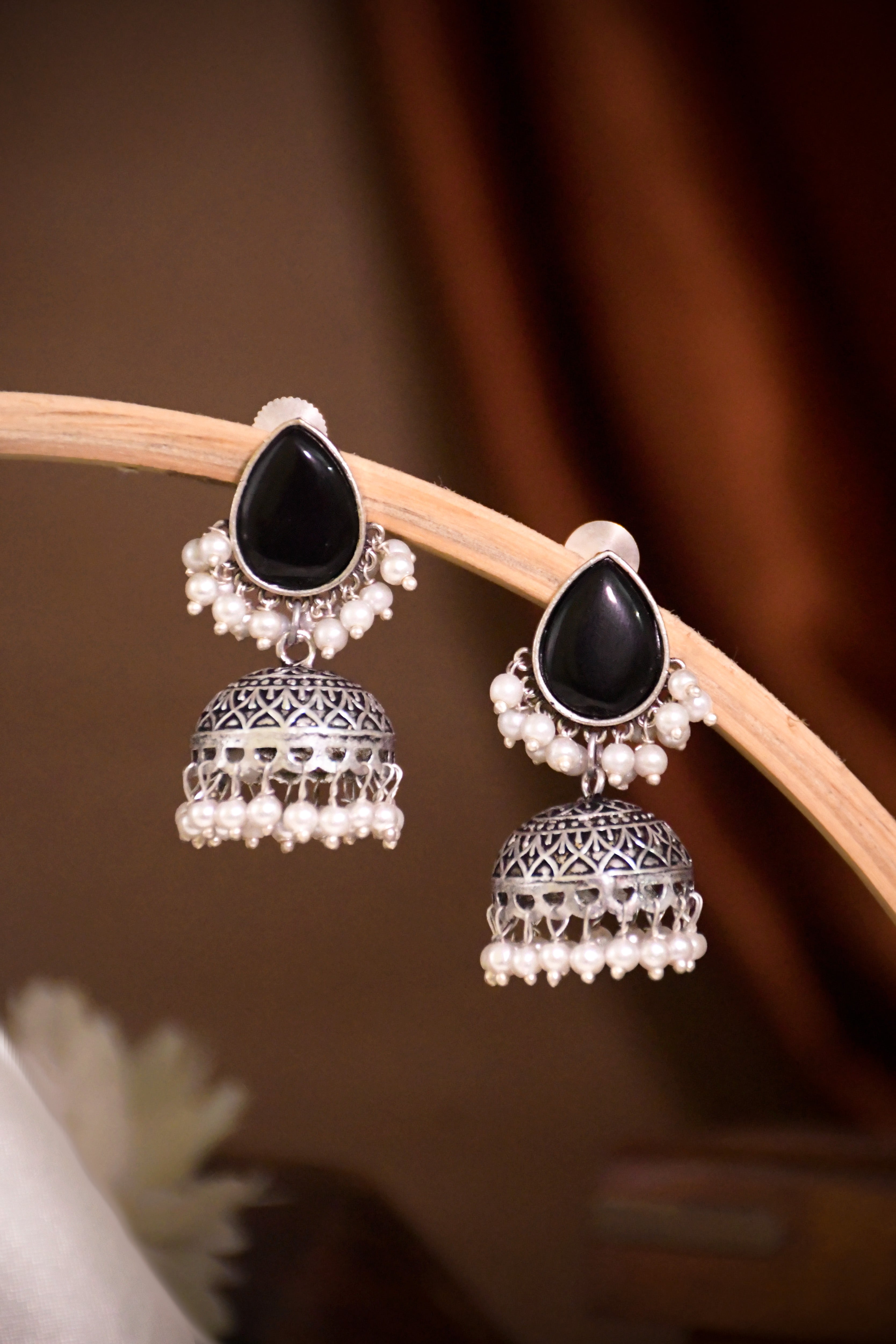 MOON OXIDISED JHUMKA EARRINGS