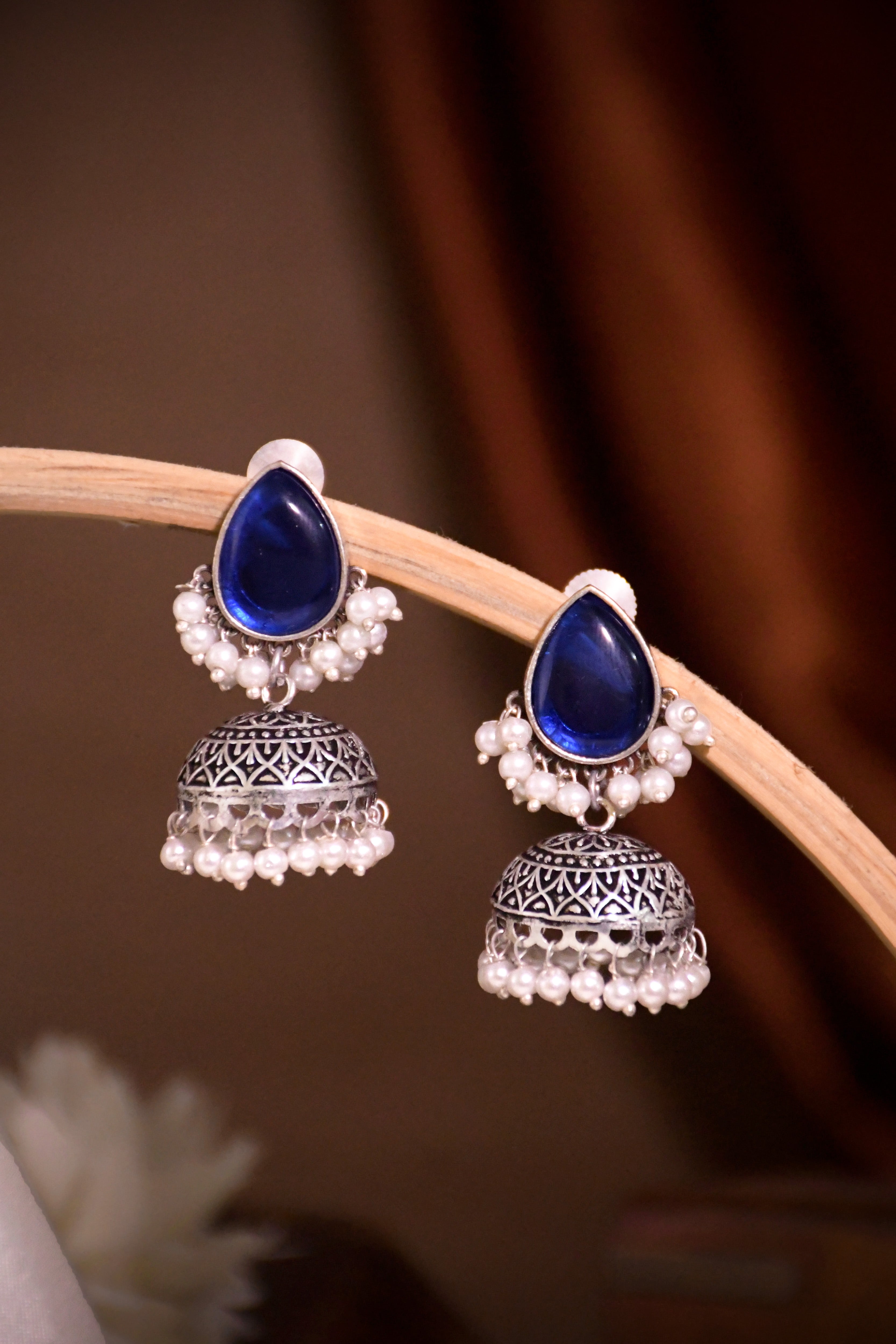 MOON OXIDISED JHUMKA EARRINGS