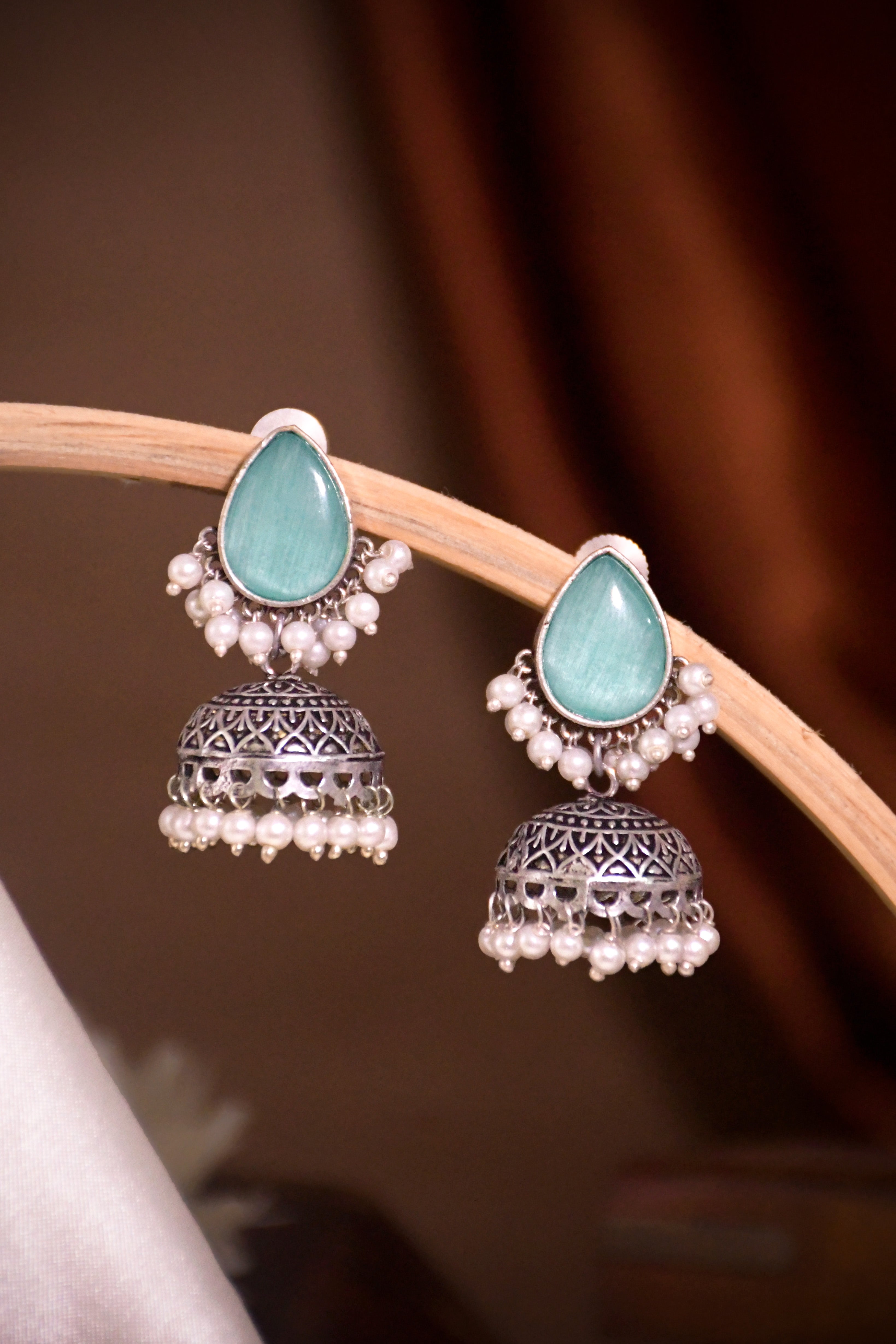 MOON OXIDISED JHUMKA EARRINGS