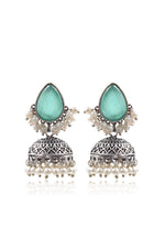 Load image into Gallery viewer, Moon Jhumka Stone Earrings