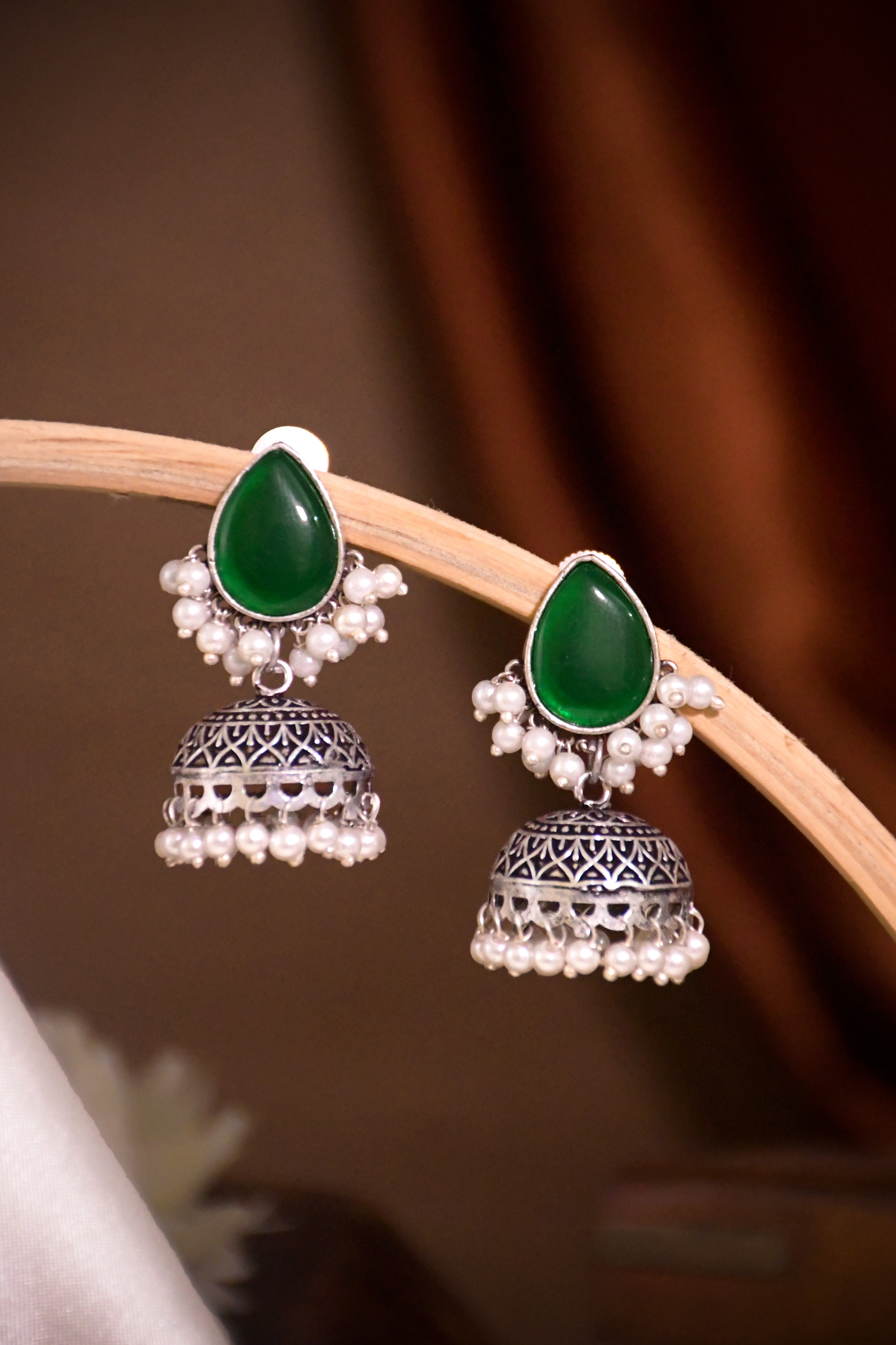 MOON OXIDISED JHUMKA EARRINGS