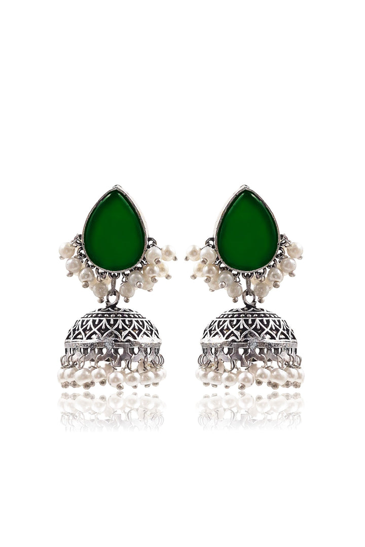 Moon Jhumka Stone Earrings