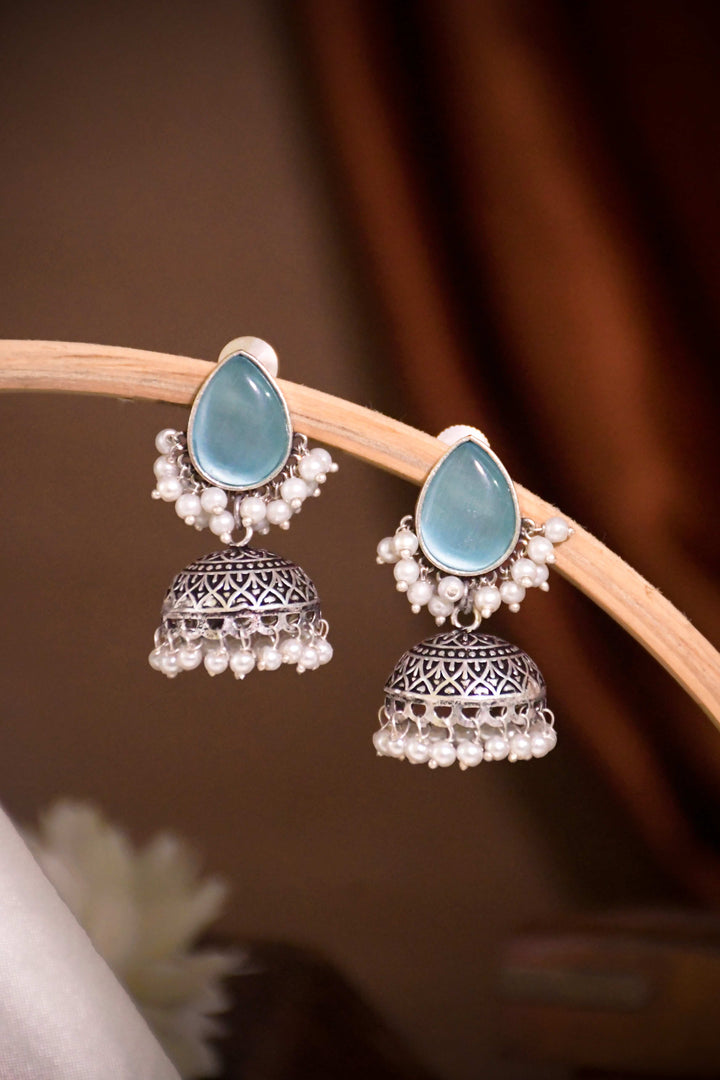 Moon Jhumka Stone Earrings